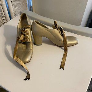 Vintage Michel Perry Gold Lace Up Oxford Shoes -5.5